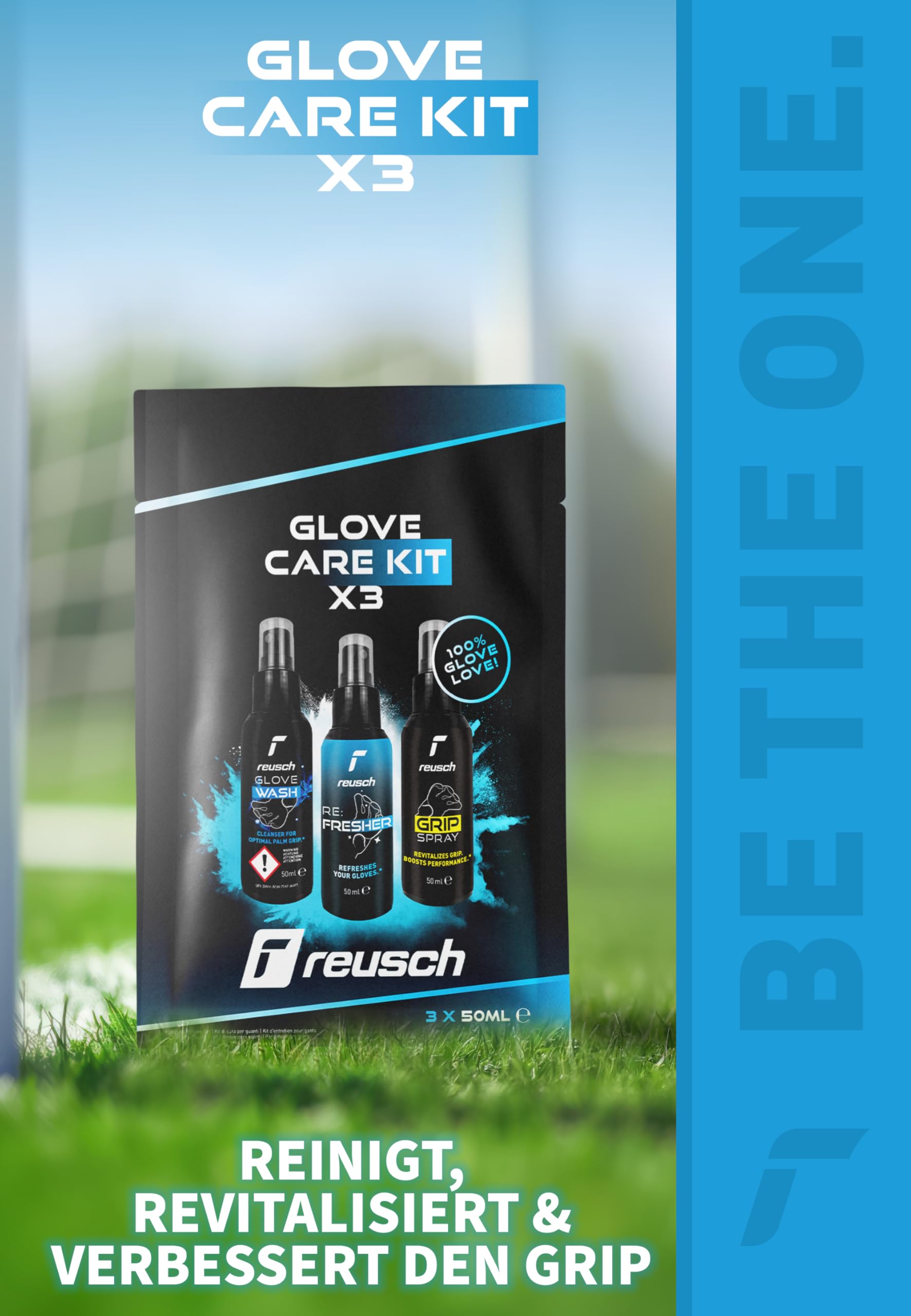Reusch Torwarthandschuhpflege-Set für Torhüter | reinigt, erfrischt, verbessert den Grip & verlängert die Lebensdauer der Torwarthandschuhe | Top-Leistung im Training & Spiel | Glove Care Kit x3