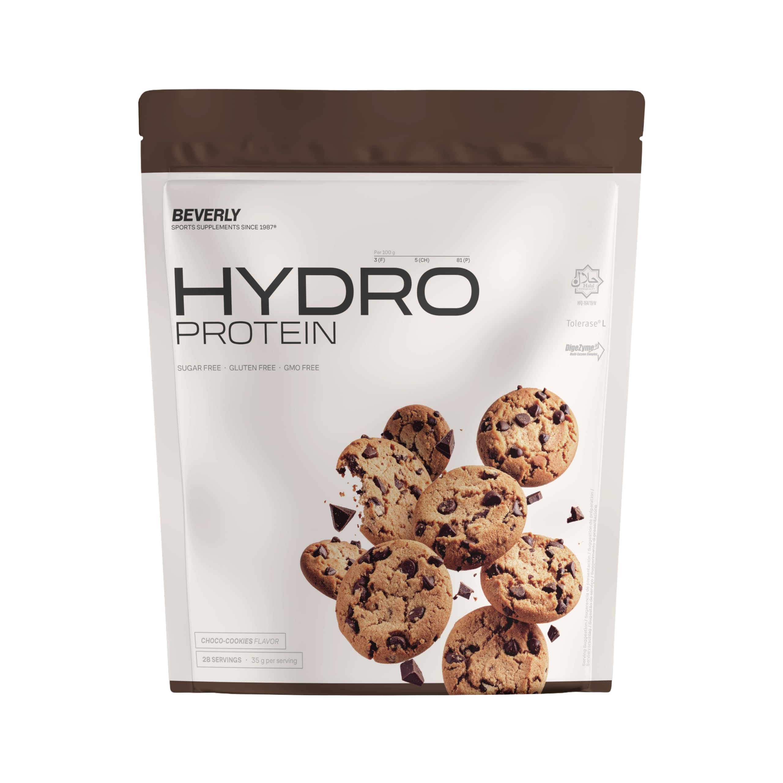 Beverly HYDRO PROTEIN - Protéine de Lactosérum Hydrolysées avec Digezyme et Tolerase - 1 kg - 29 g Protéin par portion - 28 portions - Excellente digestibilité - Saveur Biscuits au chocolat