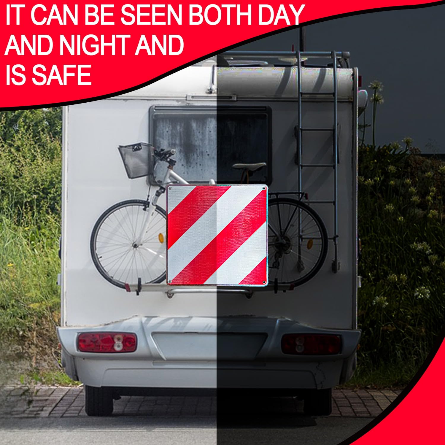 KEELYY Cartello Carichi Sporgenti Spagna Italia Portogallo, in Alluminio, con 4 Cinghie, Segnale di Avvertimento Riflettente Rosso Bianco, Indispensabile per Portabici e Roulotte, 50 x 50 cm - 5