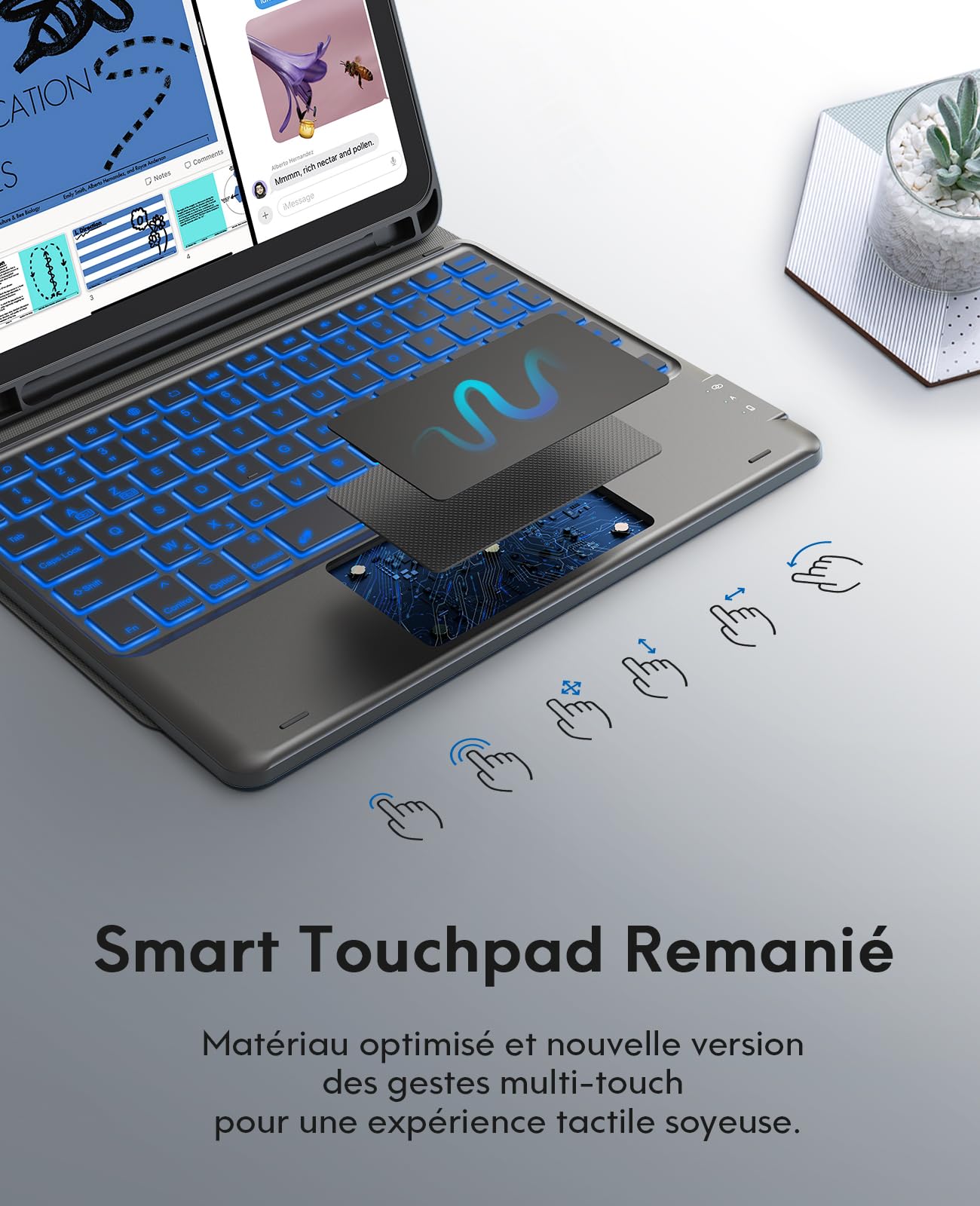 Earto Coque Clavier pour iPad 11 Ème génération 11" (A16 2025)/10 Ème génération 10.9" (2022), Clavier AZERTY avec Touchpad, Rétroéclairage 7 Couleurs avec, Support pour Apple Pencil, Noir
