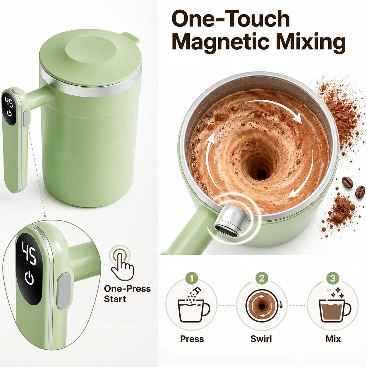 Tasse électrique avec couvercle, affichage numérique de la température, batterie rechargeable, parfaite pour le café, le thé et les boissons chaudes, design facile à transporter