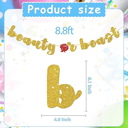 Miniatura 2 de Banner de bella o bestia, pancarta de baby shower, revelación de género, decoración de guirnalda de despedida de soltera, purpurina dorada