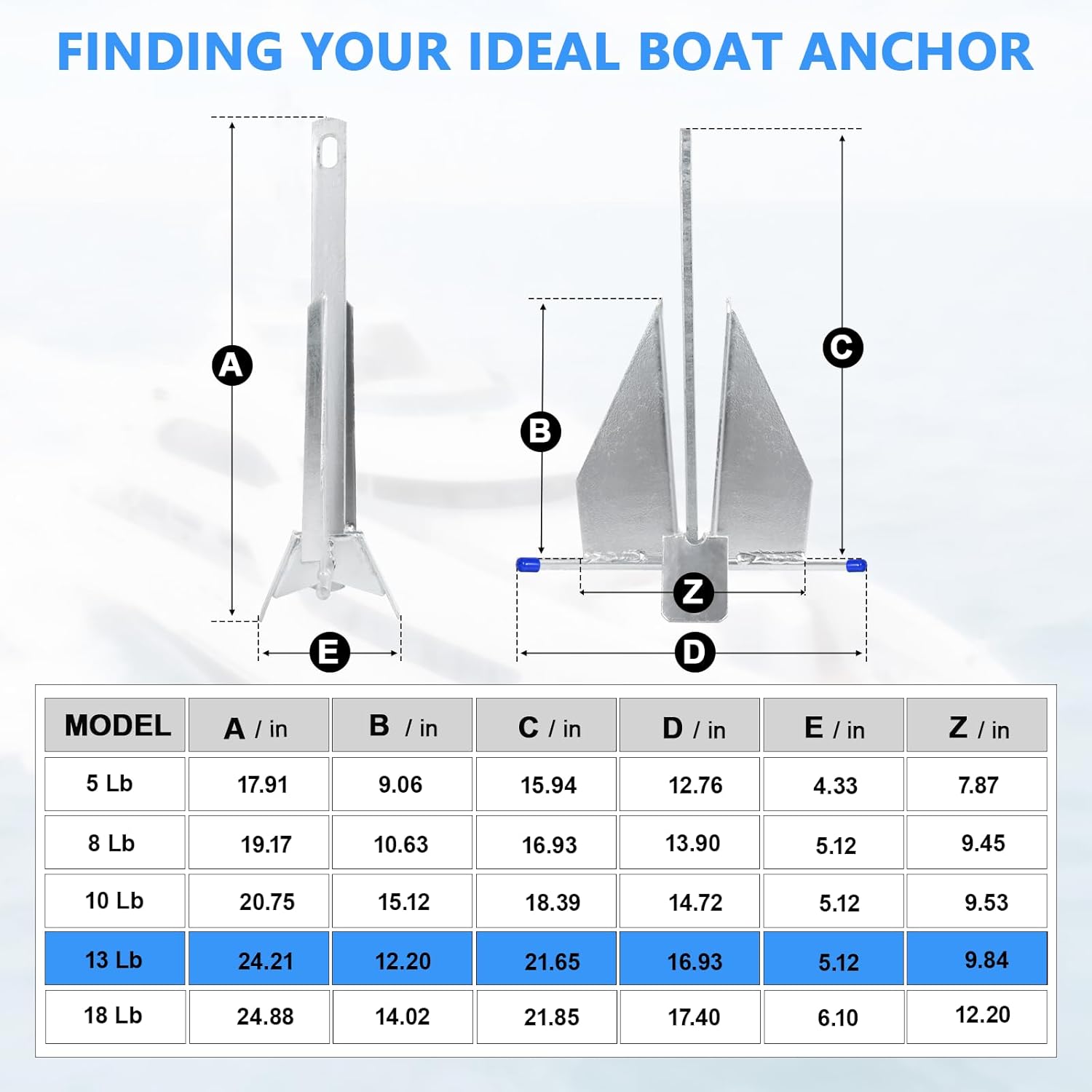 Heavy Duty Boat Anchor Kit, 5/8/10/13/18/25 lb Galvanized Danforth Anchor with Anchor Chain, Shakles and Boat Anchor Rope, Fluke Anchor Kit for Boats Pontoon, Deck, Fishing, and Sail