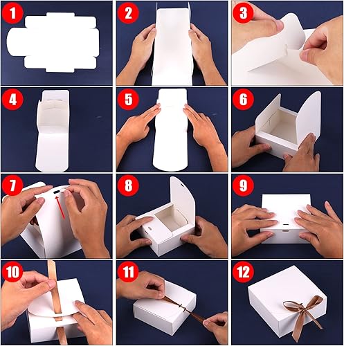 Miniatura 5 de AIEX 12 cajas de regalo con tapas, cajas de regalo de 4.5 x 4.5 x 2 pulgadas, caja de regalo cuadrada con cintas de envoltura de champán, cajas de