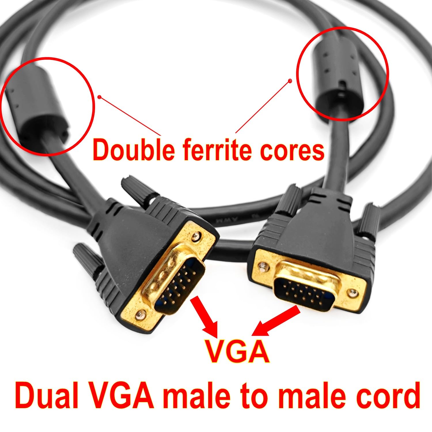 Cavo VGA Maschio-maschio 1,5 Metri, Doppio Nucleo In Ferrite, Full HD 1024x768, Per Monitor, Proiettore, PC