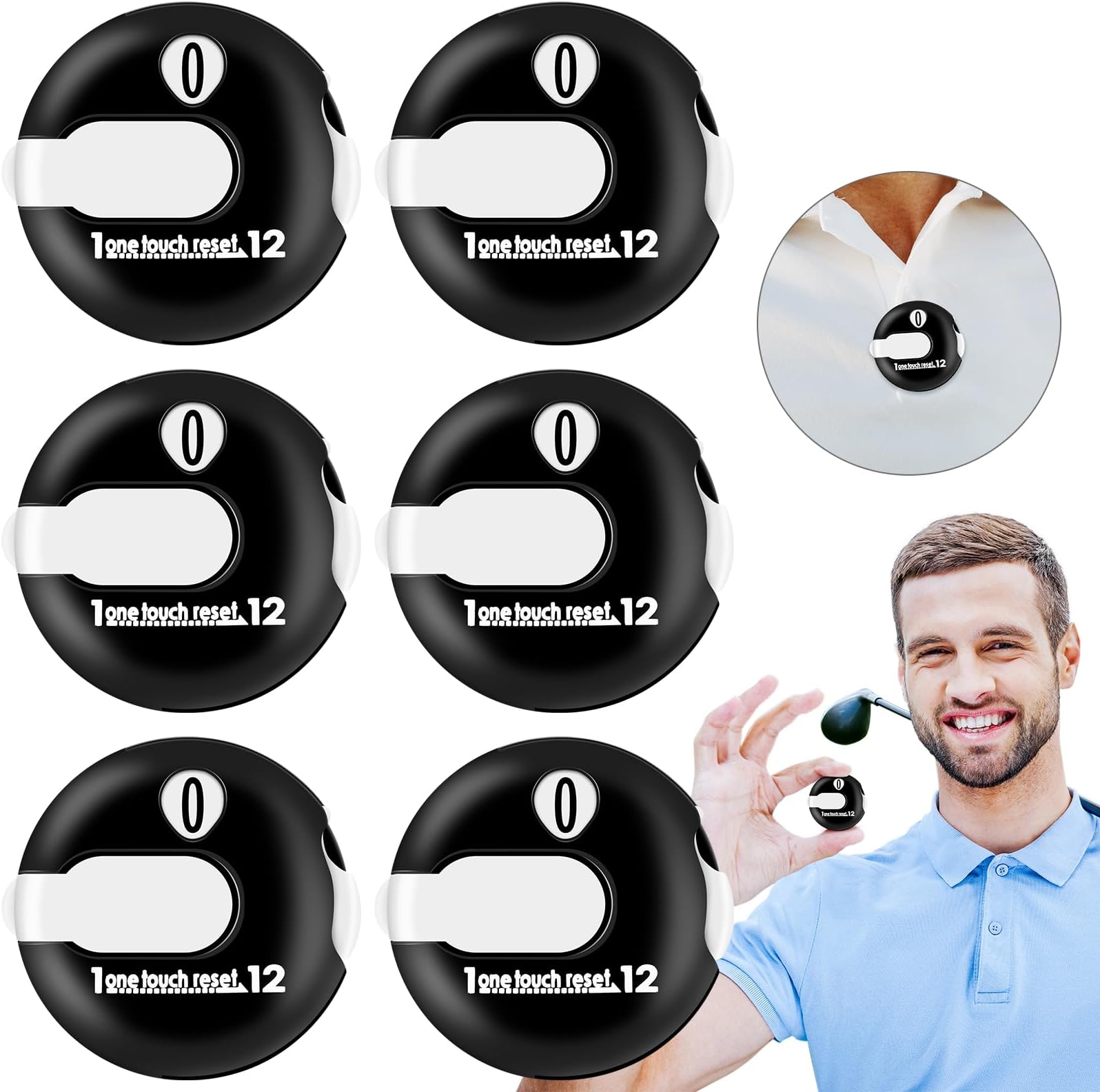 Frienda 6 Pieces Golf Stroke Counter Clicker Mini Golf Score Counter Simple Attachment Scorekeeper up to 12 Shots Score with One Touch Reset Clip