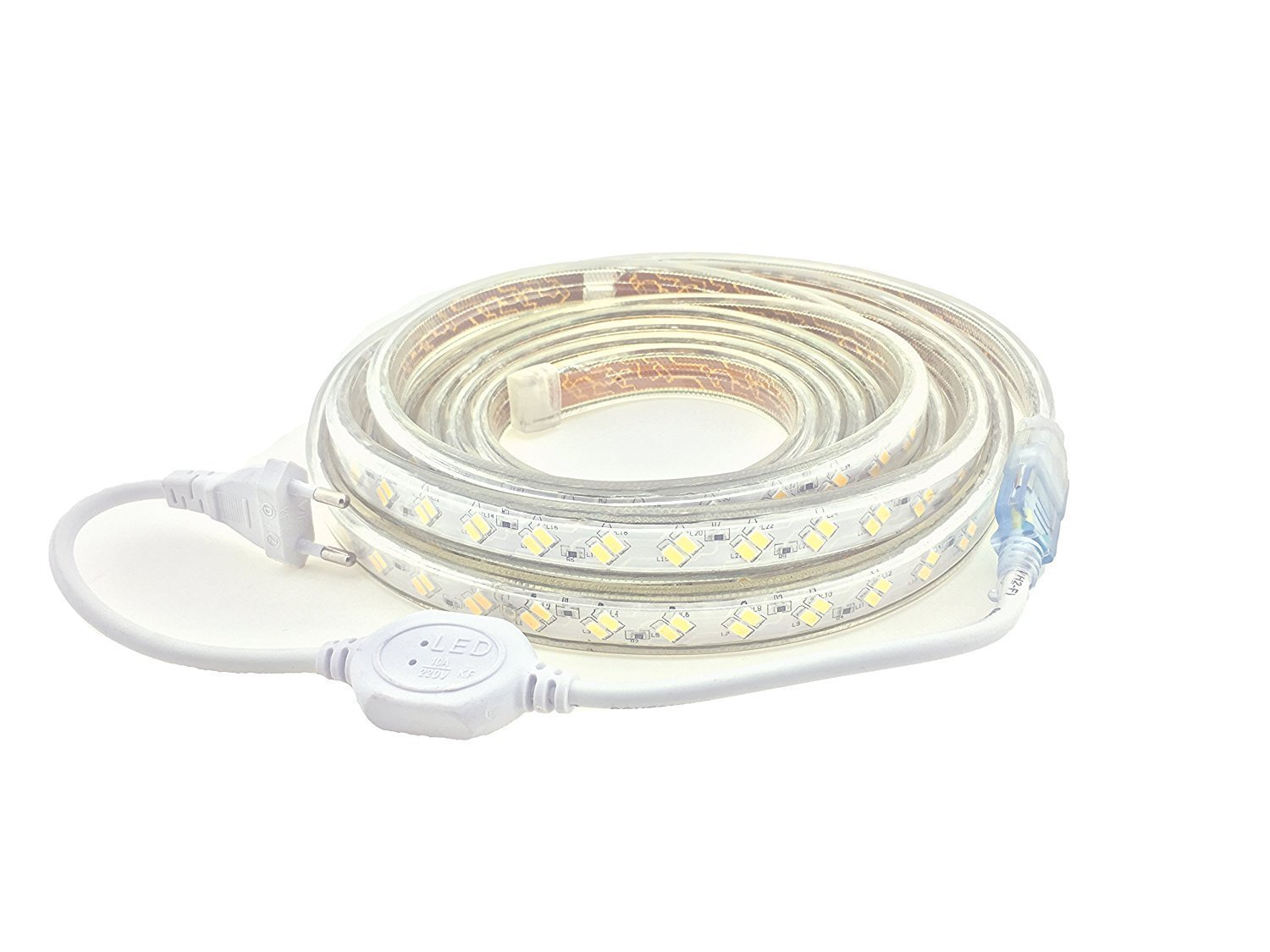 Tiras LED Smd5730 220v 120 Led/m Doble Chips (10 Metros) Luz Calida 3000k Impermeable Ip65 Con Enchufe ONSSI LED