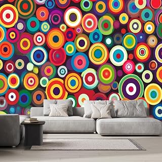 Colorful Circles Wall Mural, 3D Abstract Art Peel and Stick Self-Adhesive Wallpaper, Removable Sticker Home Decor Background Large Art Wall Painting 79" x 55"(W x H)