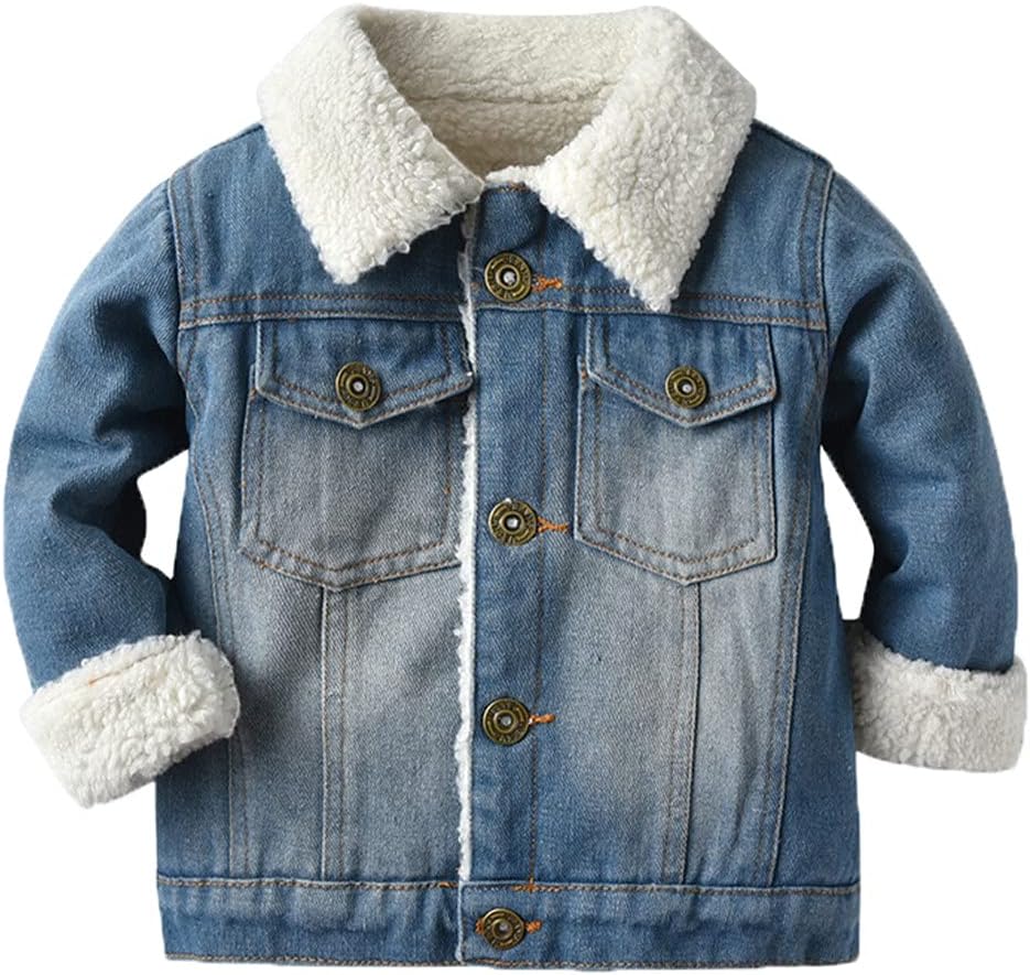 Winter Baby Kids Boys Girls Thick Warm Denim Jacket Coats Turndown Collar Fleece Lining Children Outerwear Jeans Top