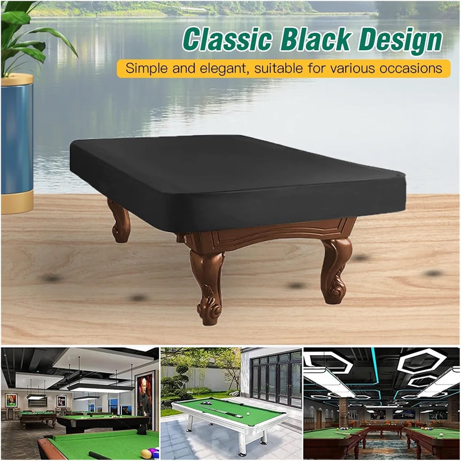 Pool Table Cover 8 Feet Pool Table Cover Oxford Cloth With PVC Coating Waterproof And Silver Coated For Outdoor Ping Pong Drawstring(Large)