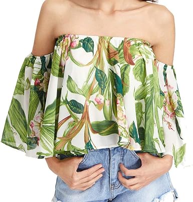 Mujer Tshirt Verano Elegantes Floreadas Moda Blusas Simple Casual Estilo  Chic Tops Trompeta Manga Sin Tirantes Barco Cuello Shirt Camisas:  Amazon.es: Ropa