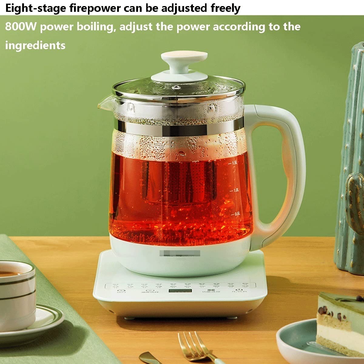 Hervidor eléctrico con tetera de vidrio e infusor extraíble, tecnología de ebullición rápida para preparar té y cocinar huevos