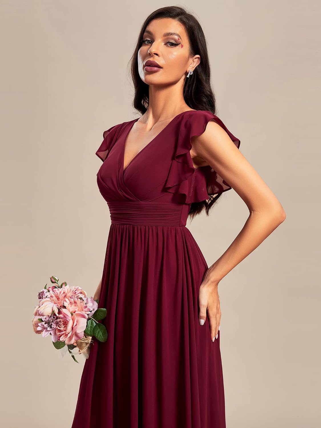 Ever-Pretty Women's Spring Summer Bridesmaid Dress Flowy Chiffon A Line Short Sleeve Back Cutout Formal Dresses 01819 - Image 3
