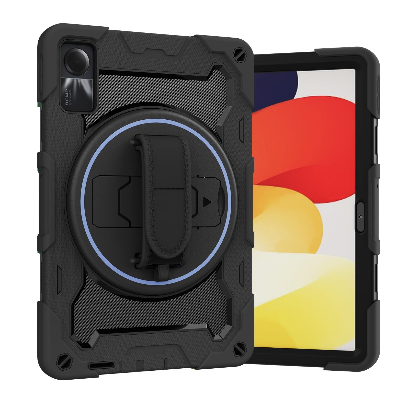 Etui dziecięce kompatybilne z Xiaomi Redmi Pad SE 11 cali 2023, elastyczny uchwyt wielokątowy + regulowany, obrotowy pasek na rękę 360° Obudowa trzy w jednym, odporna stłuczenie, upadki, ramię(Noir)