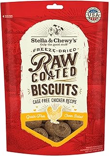 Stella & Chewy's Freeze-Dried Raw Coated Dog Biscuits – Cage-Free Chicken Recipe – Protein Rich, Grain Free Dog & Puppy Treat – Great Snack for Training & Rewarding – 9 oz Bag