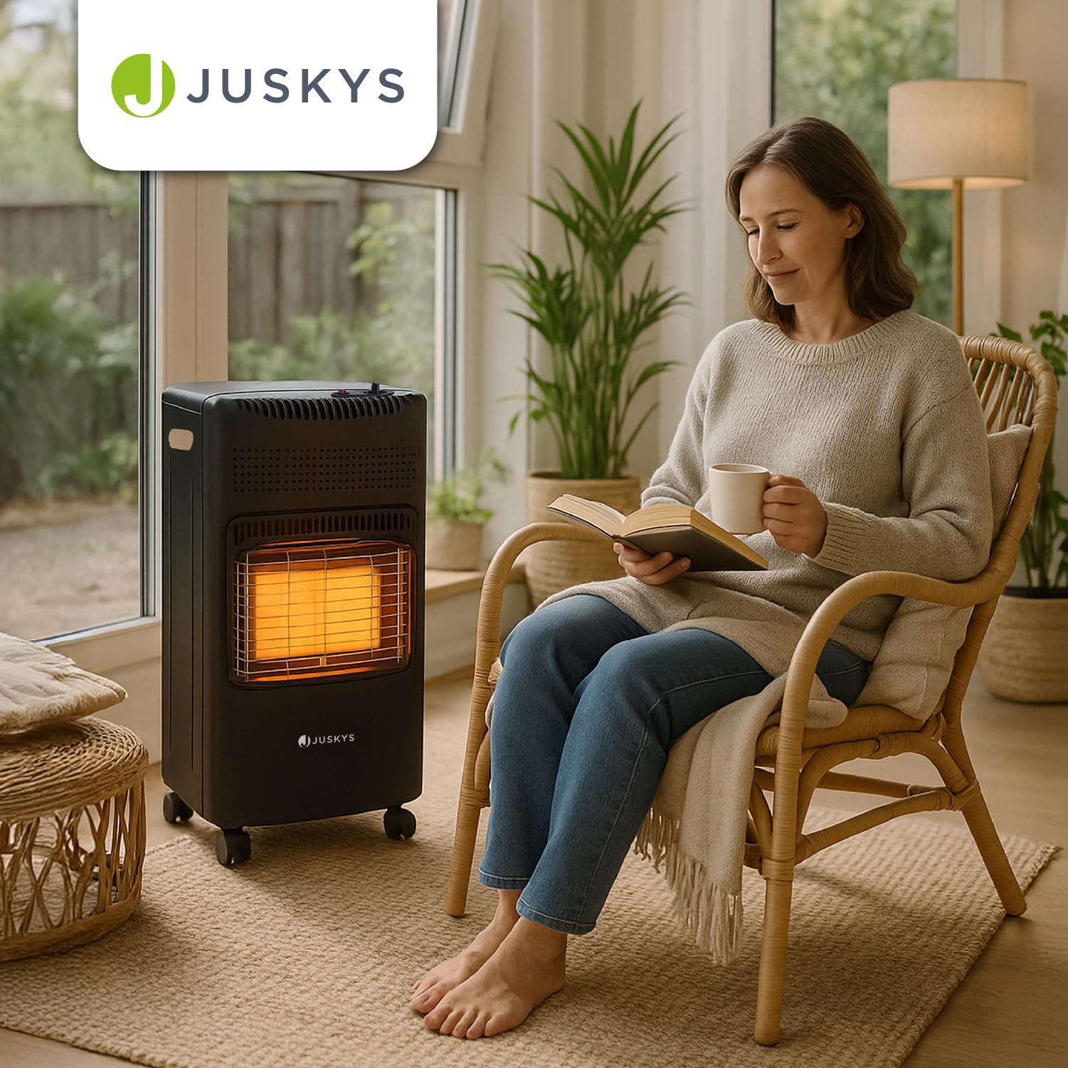 Juskys® Keramik Gasheizung GS42US in Schwarz - 4200 W mit Druckregler & Schlauch - Mobil, effizient & energiesparend - Gasheizer Gasheizofen Gasheizgerät