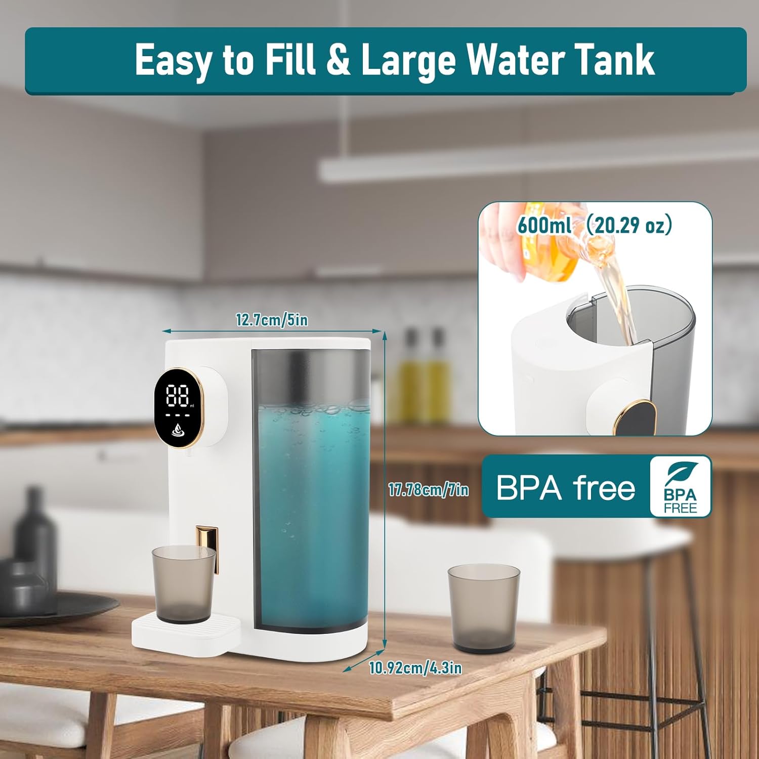 Dispenser, 20.3Oz Mouthwash Dispenser for Bathroom, 4 Dispensing Levels, with 2 Mouthwash Cups, LED Screen, Great for Kids and Adults (White) - Image 6