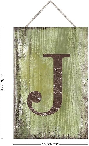 Vista 276 de Letrero colgante de madera con letra J, letrero de madera para decoración del hogar, 26 letras del alfabeto de metal, placa de madera, decoración