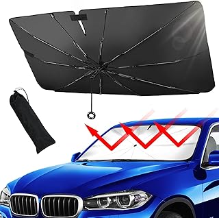 Car Windshield Sun Shade Umbrella,Pull Ring Car Sunshade Front Window Cover,Foldable Sunshade Umbrella with Opening Design for UV Ray Block & Sun Heat Protection for Most Vehicles(Large 60"X32")