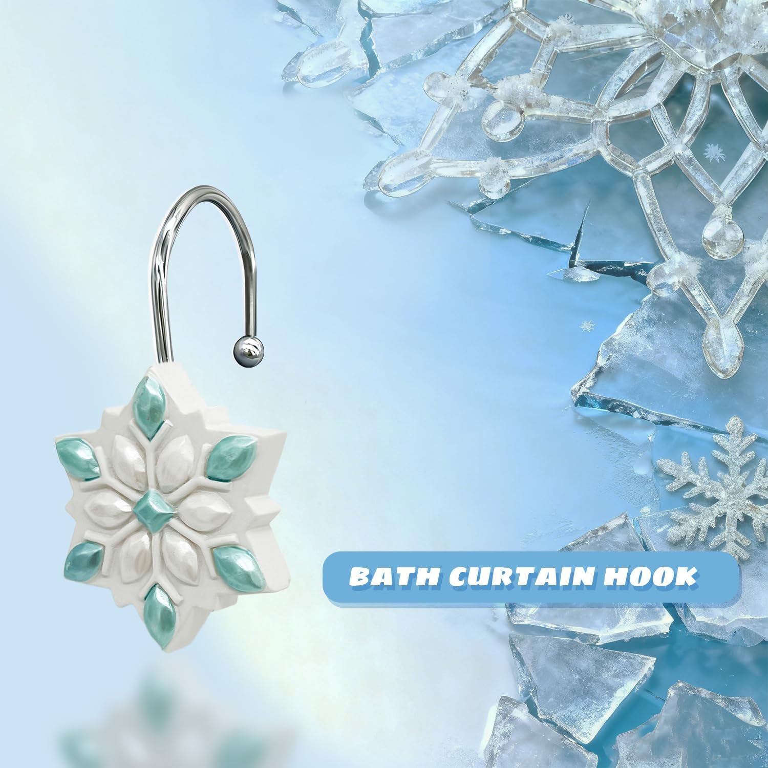 Shower Curtain Hooks Snowflake Bathroom Shower Rings,Pearl White