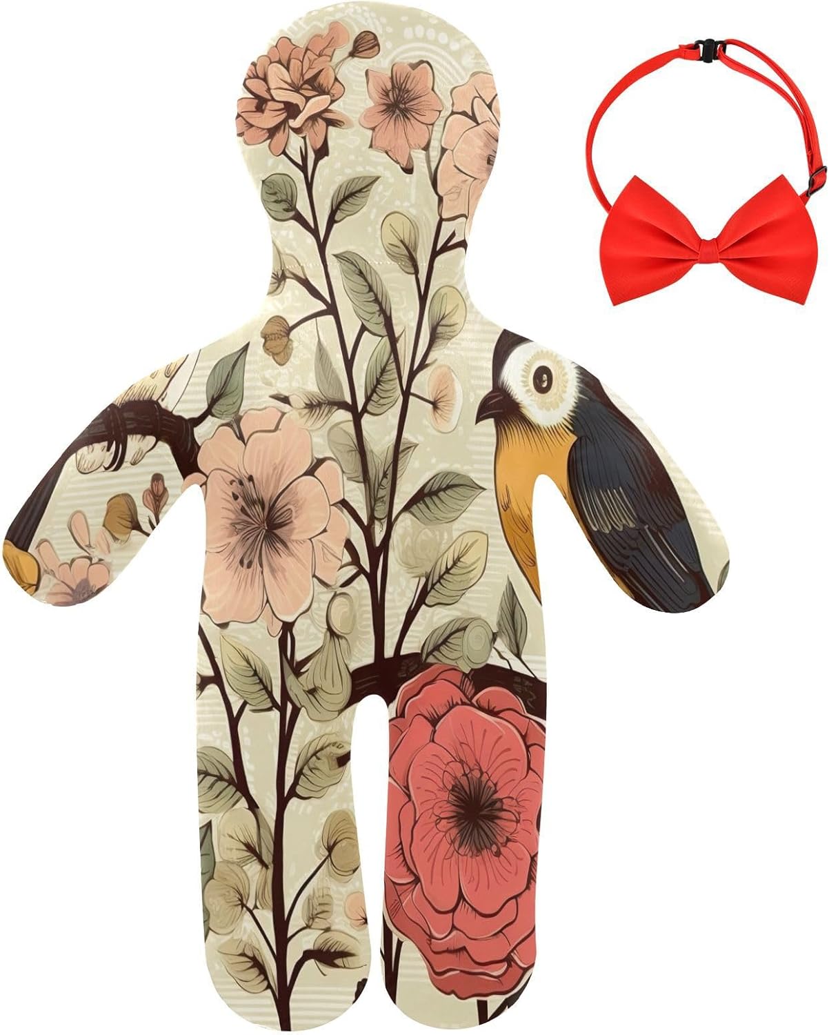 Birds Flowers Human-Shaped Pillow Soft Body Pillows Washable Velvet Pillows for Anxiety Relief Sleeping Cuddling & Support
