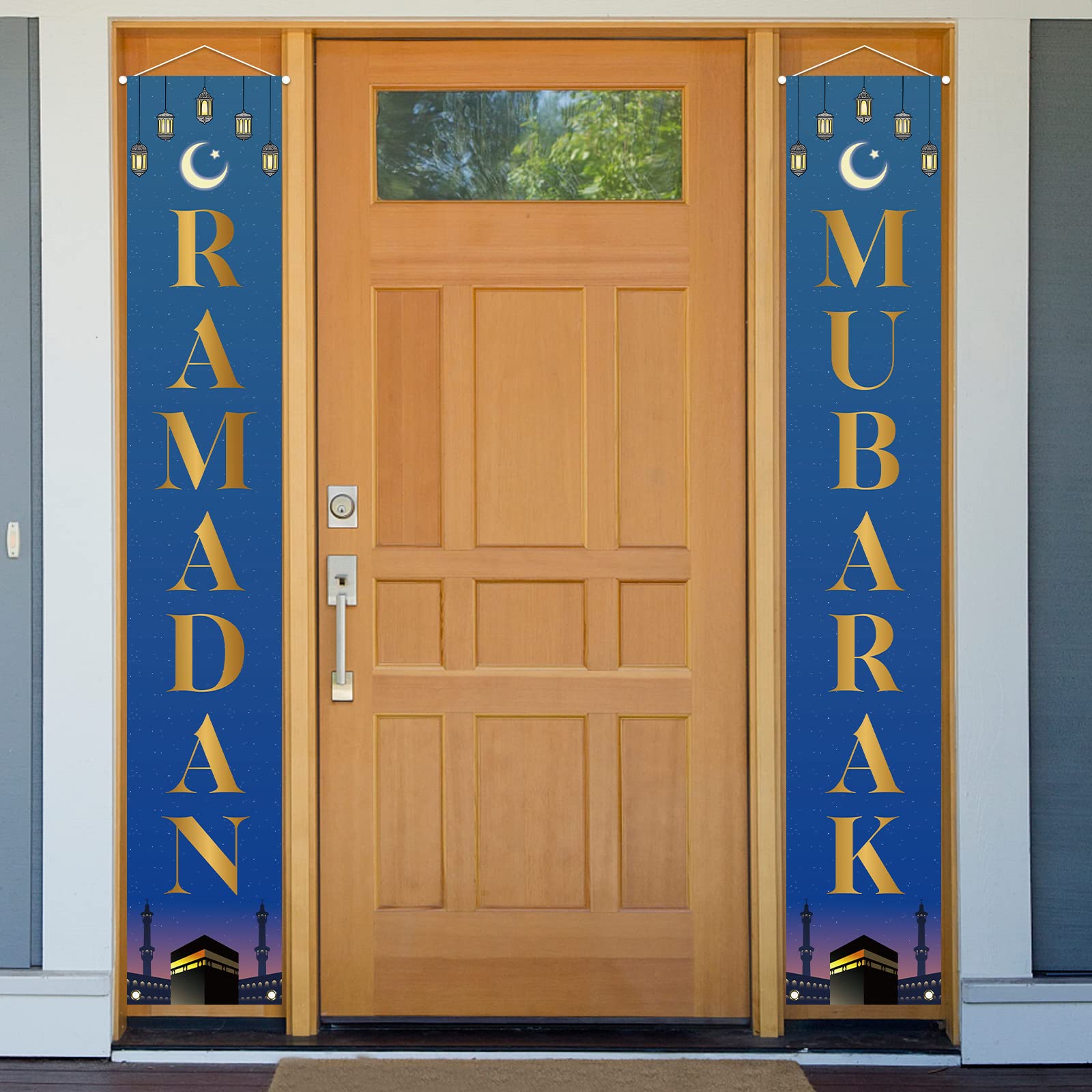 Jiudungs Ramadan Decoration Outdoor Ramadan Mubarak Banner Ramadan Mubarak Sign Ramadan Decor for Front Porch Door Ramadan Decoration and Supplies for Home