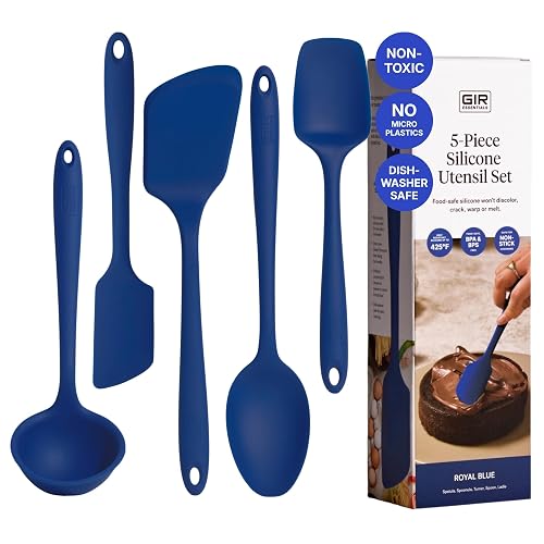 GIR 5-Piece Silicone Kitchen Utensils Set, Non-Toxic Cooking Utensils for Cooking and Baking, Heat Resistant, Food Grade, Dishwasher Safe Rubber Spatula, Ladle, Spoon - Royal Blue