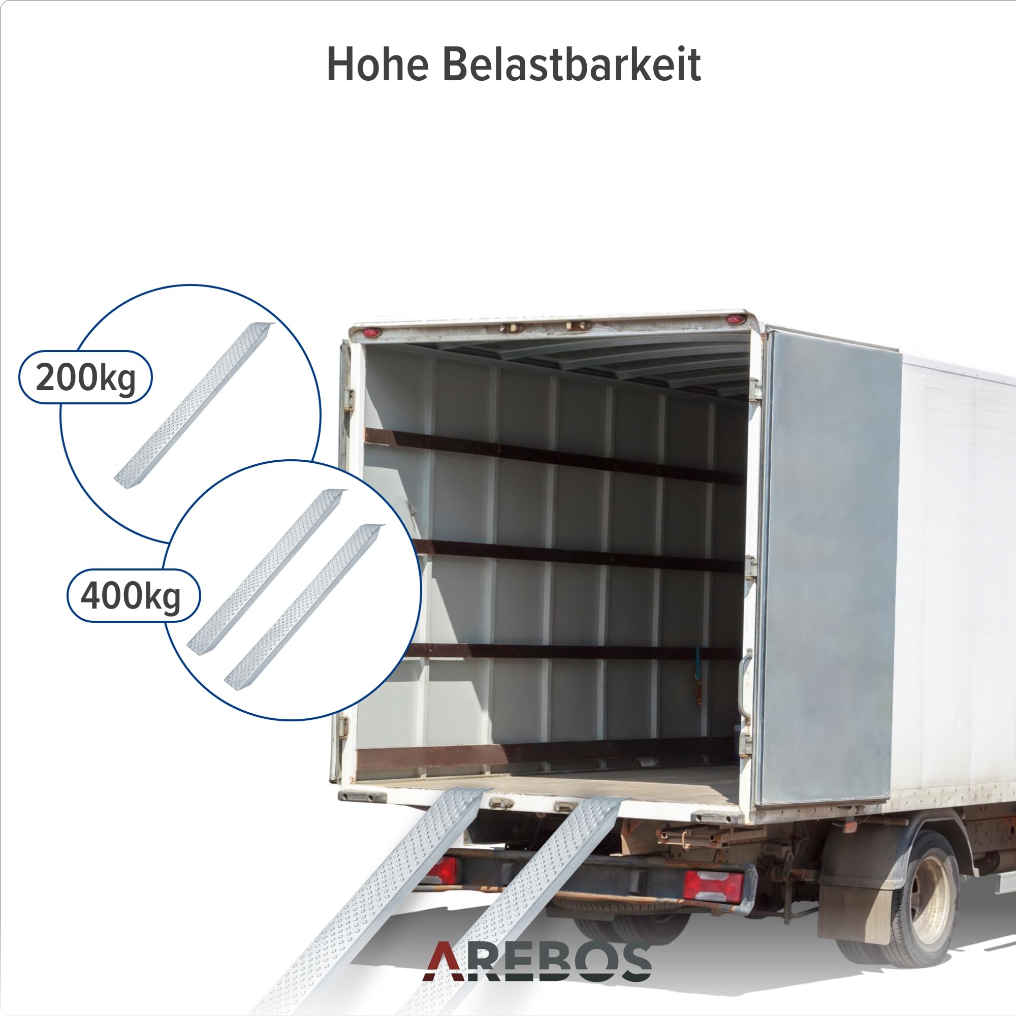 Arebos 2X Auffahrrampe | Motorrad Verladerampe | Verladeschiene verzinkter Stahl | 200kg pro Stück, 400kg pro Paar | Auffahrschienen Motorrad ATV Quad PKW Auto Laderampe | Anhängerrampe | Silber