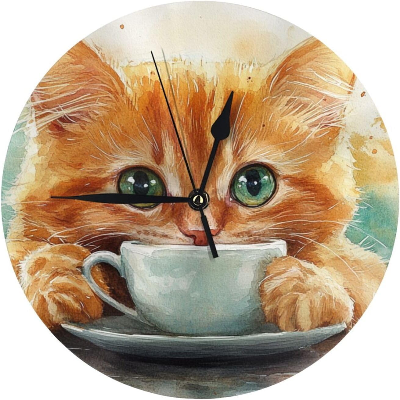 Coffee Kitty Home Decorative Wall Clock, 10 Inch Silent Wall Clock Battery Operated For Bedroom Kitchen Living Room Office