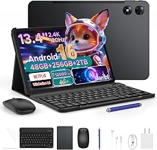【2026 New Android 16 Tablet, 13.4-inch FHD+ Large Screen, 2.4K 120Hz, 4G LTE】P13 Pro Android Tablet, Supports 48GB+256GB+2TB Expansion, T7280 8-core CPU, 12000mAh 18W, Gemini AI, Widevine L1, Dual SIM