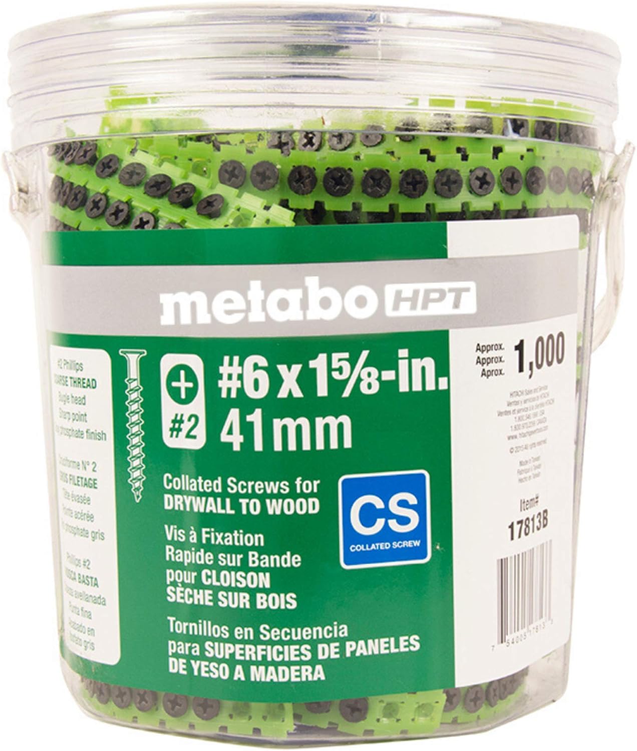 Metabo HPT 17813BHPT #6 x 1-5/8-in Bugle Coarse Thread Drywall Screws | 1000 Count