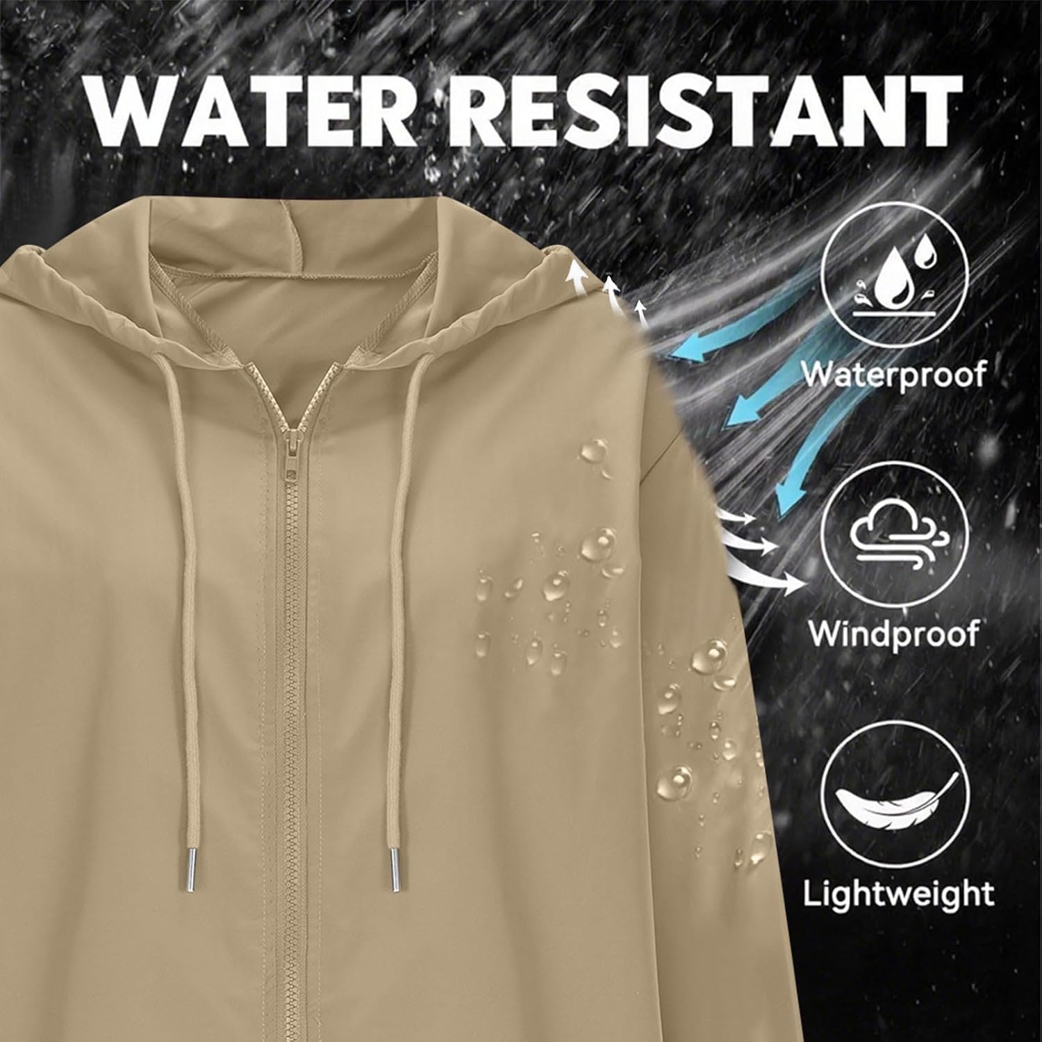 Lmdudan Women's Outdoor Zip Up Jacket Waterproof Lightweight Hooded Raincoat Windbreaker Hiking Travel Fishing Trench Coat