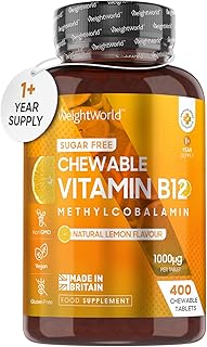 Vitamin B12 High Strength 1000mcg - 1+ Year Supply (400 Chewable & Vegan Vitamin B12 Tablets) - Sugar Free methylcobalamin b12 VIT B12 Supplement for Energy - Lemon Flavour - Made in The UK