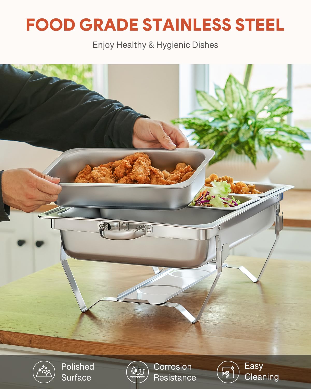 9L Acciaio Inox Rettangolari Catering Server, Buffet Servers E Scaldabagni, Chafing Dish Buffet Set, per Party, Feste, Matrimoni, Banchetti, Argento
