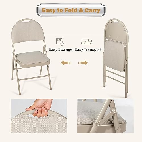 Miniatura 5 de POWERSTONE Juego de 6 sillas plegables, juego de sillas plegables con acolchado, agujero para asa y marco de metal, juego de sillas de comedor para