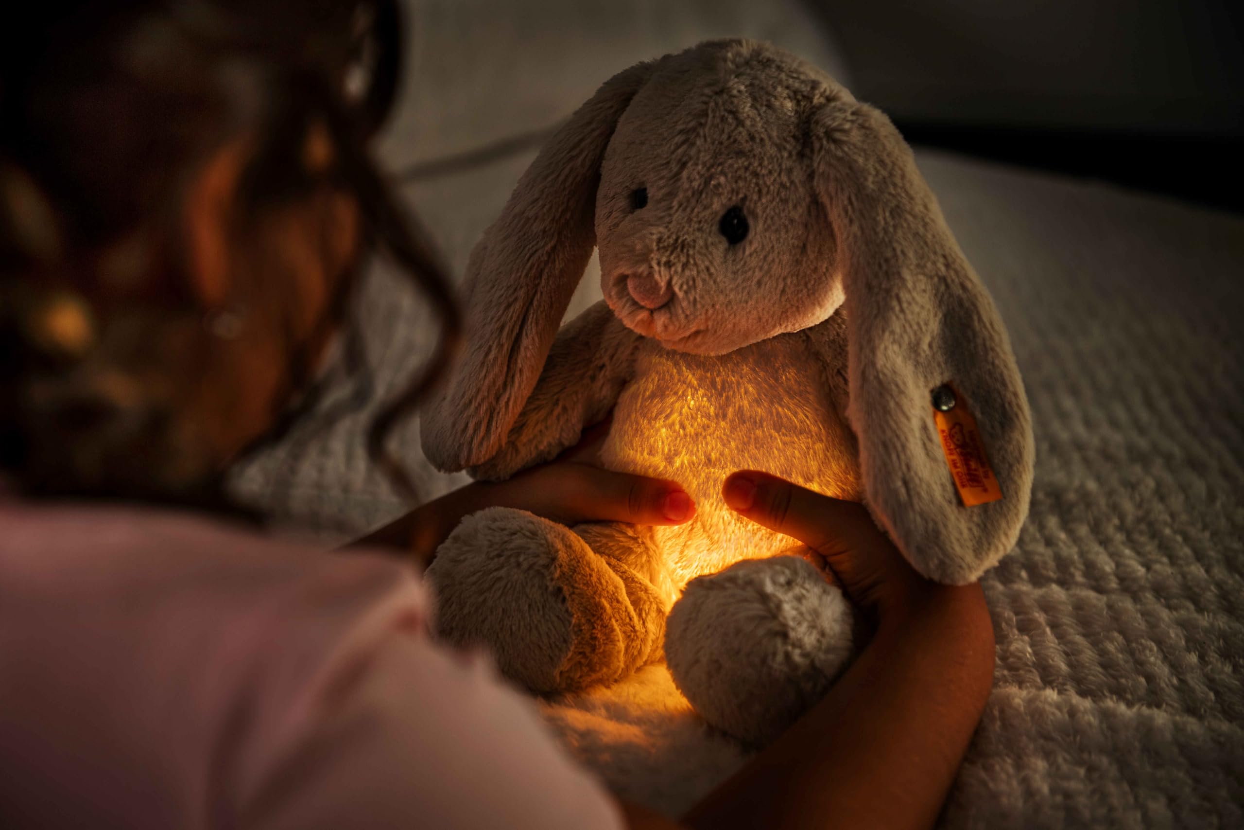 Steiff Pluszak Light at Night Hoppie królik, słodka pluszowa zabawka z oczami z tworzywa sztucznego, dla dzieci, chłopców i dziewczynek, Soft Cuddly Friends, pluszowa zabawka 28 cm, jasnoszara, 081026