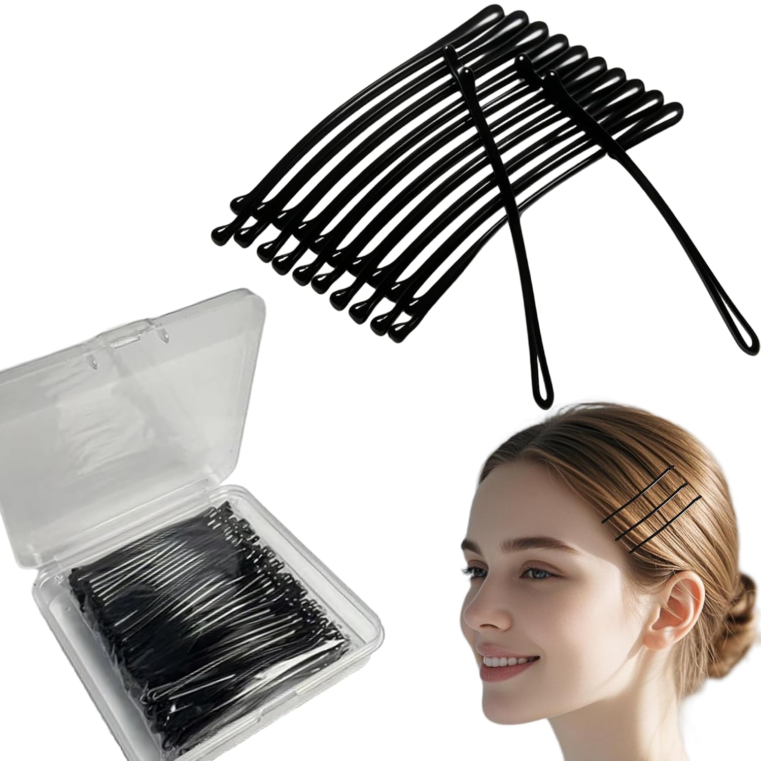 100 PCS Black Curved Bobby Pins, 2.2In Mini Hair Pins for Women Thick Hair