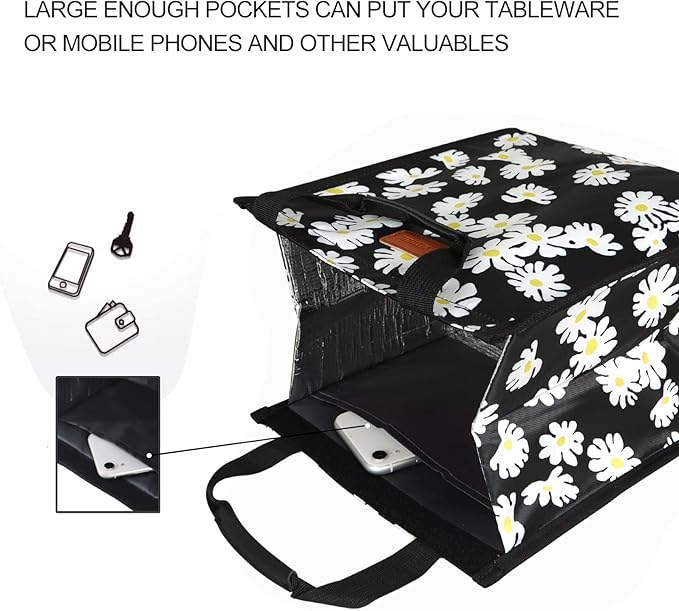 Femuar Lunch Bags for Women Insulated Reusable Lunch Tote with Internal Pocket, Lunch Tote bag for Work（Daisy）, TL251
