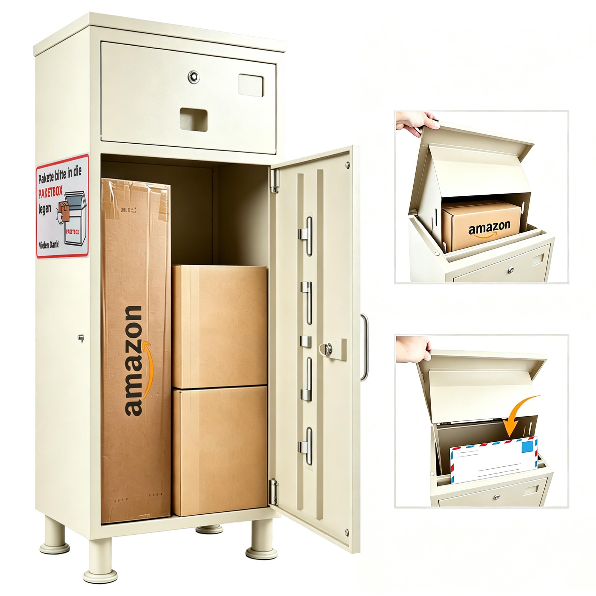KJEKT Parcel Delivery Box for Outside Lockable Adjustable Legs for Uneven Ground Anti-Theft Weatherproof & Rustproof 2 Keys 85x40x40cm Off White