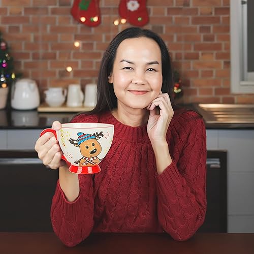 Miniatura 7 de Juego de 4 tazas de café de Navidad jumbo de 17.5 onzas, bonita taza de cerámica de Papá Noel en varios colores para café, sopa y cereales, diseño