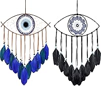 Vista 10 de Holmgren Atrapasueños de ojo Turco - Hecho a mano azul para arte de pared, decoración de apartamento, dije de buena suerte para oficinas del hogar