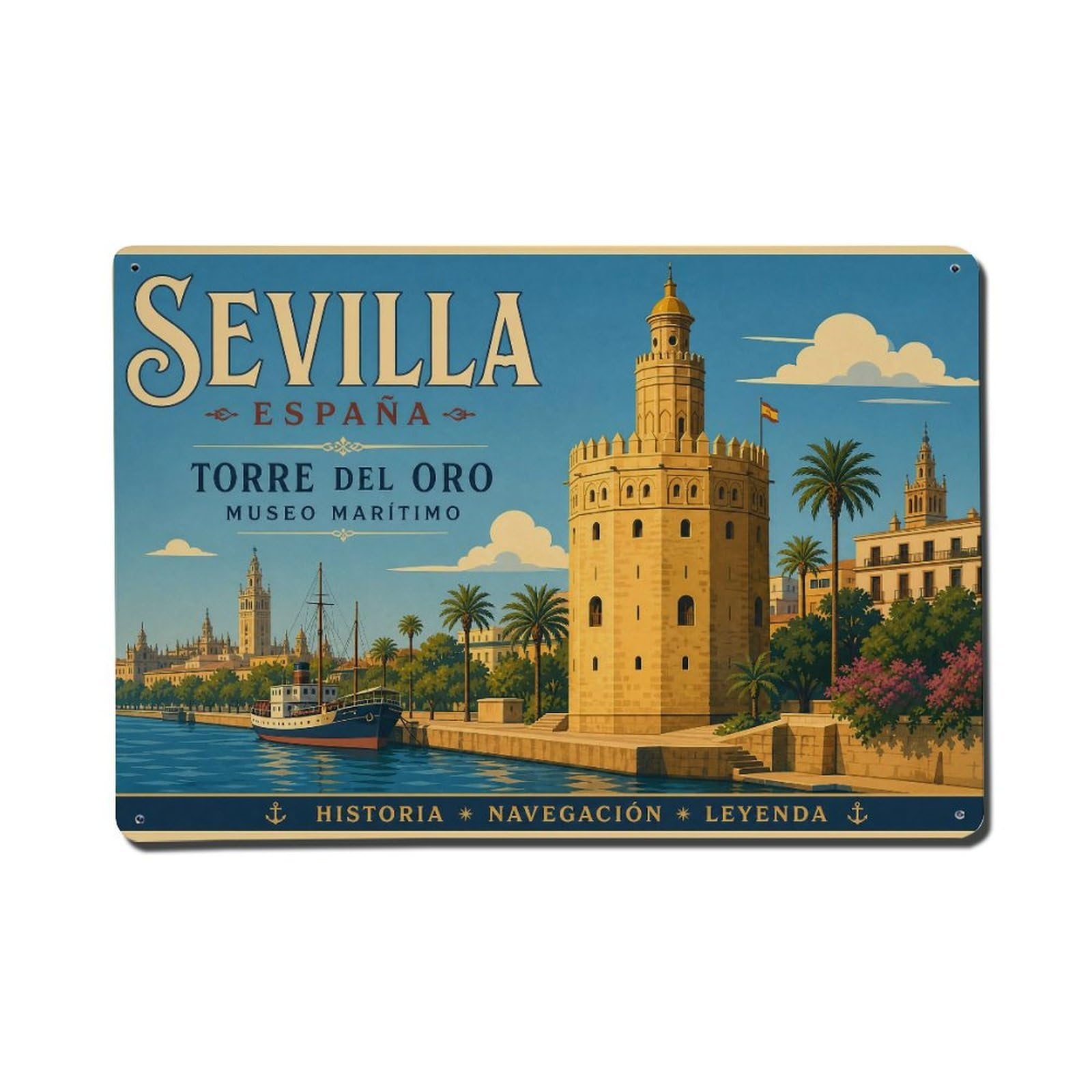 Yrnq 08X12inch Vintage Style Vintage Torre Oro Maritime Museum Historic Landmark Spain Metal Tin Sign