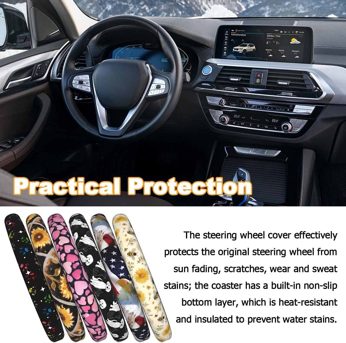 14.5-15 Inch Patterned Steering Wheel Cover, Dog Paw image 3