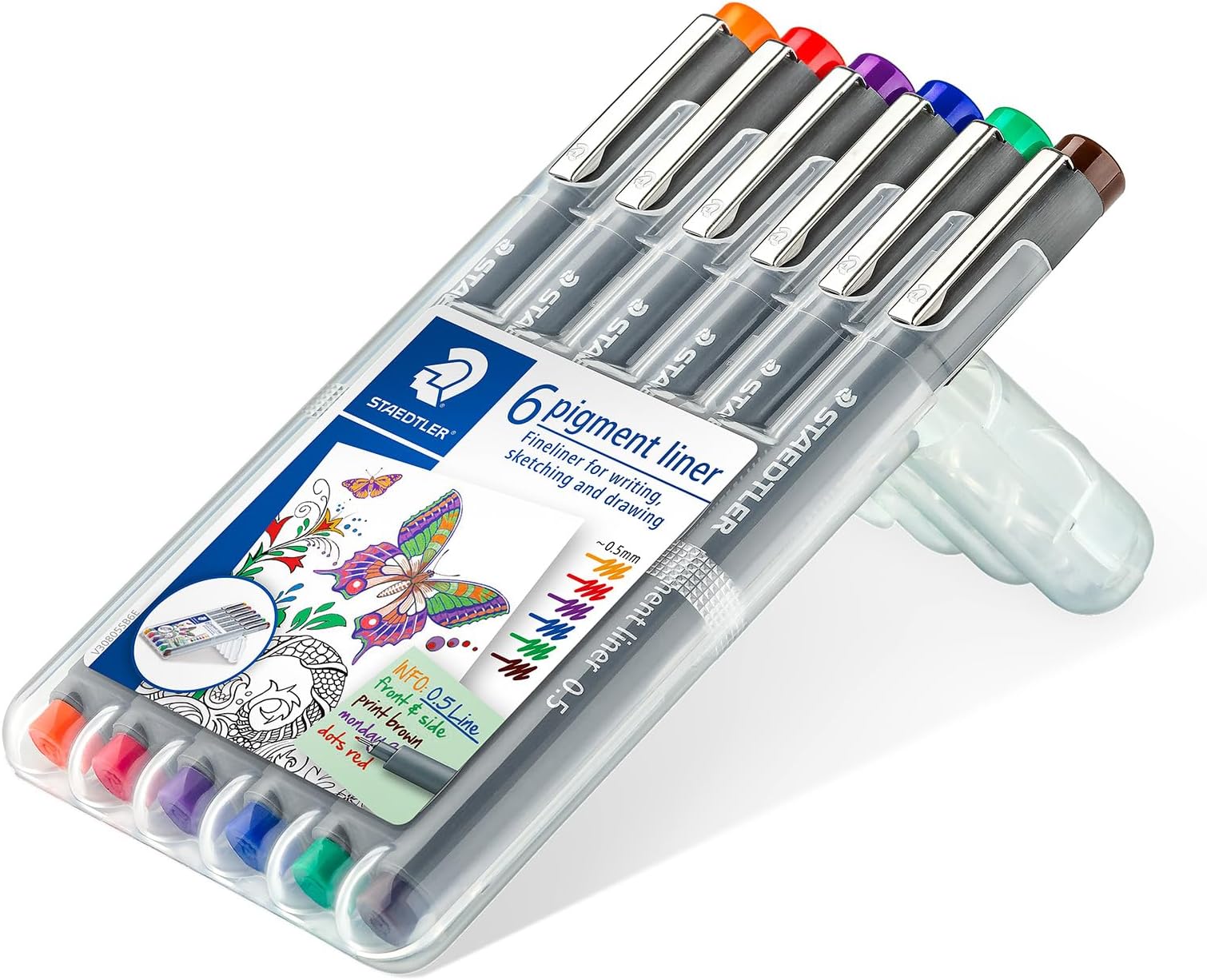 30805-SSB6 0.5 mm Coloured Pigment Liner, Multi-Colour, Pack of 6