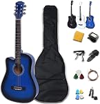 Rosefinch 38 inch Acoustic Guitar for Beginner Child Adult 3/4 Size Smaller Size Guitars Starter Kit W/Bag Strap Pick Capo Guitar 6 Steel String Winder(38'' Black）