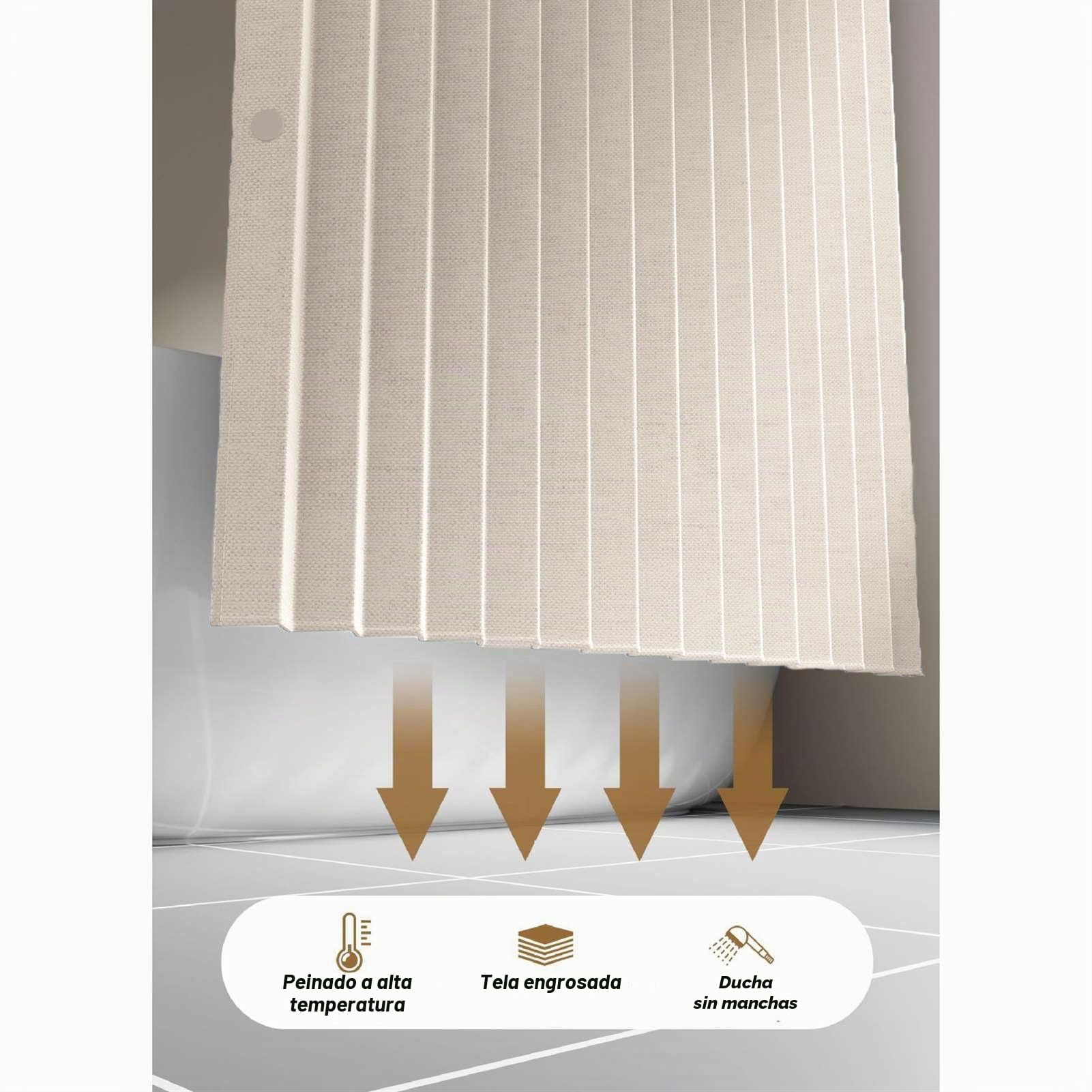 Cortina Ducha Impermeable Magnética Plegable, Beige, 180x180cm | Cortina Ducha de Lino antimoho con imán a Prueba de Salpicaduras y Ganchos