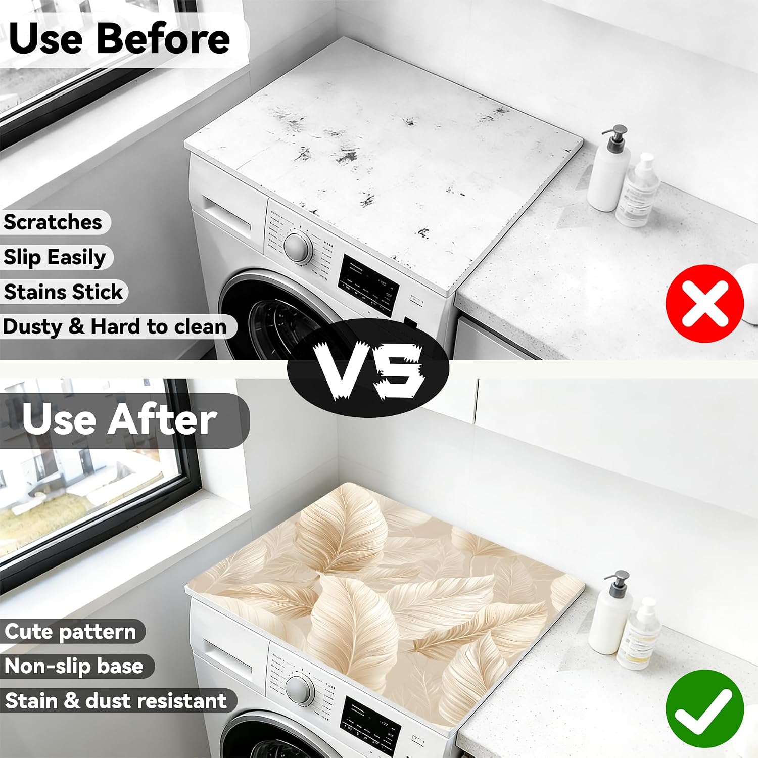 NYZE 2 PCS Washer and Dryer Covers For The Top, 25.6" x 25.6" Washing Machine Top Protector Mats, Non-slip Quick Drying Dryer Top Cover for Home Kitchen Laundry Room (Cream Beige Feather) image 5