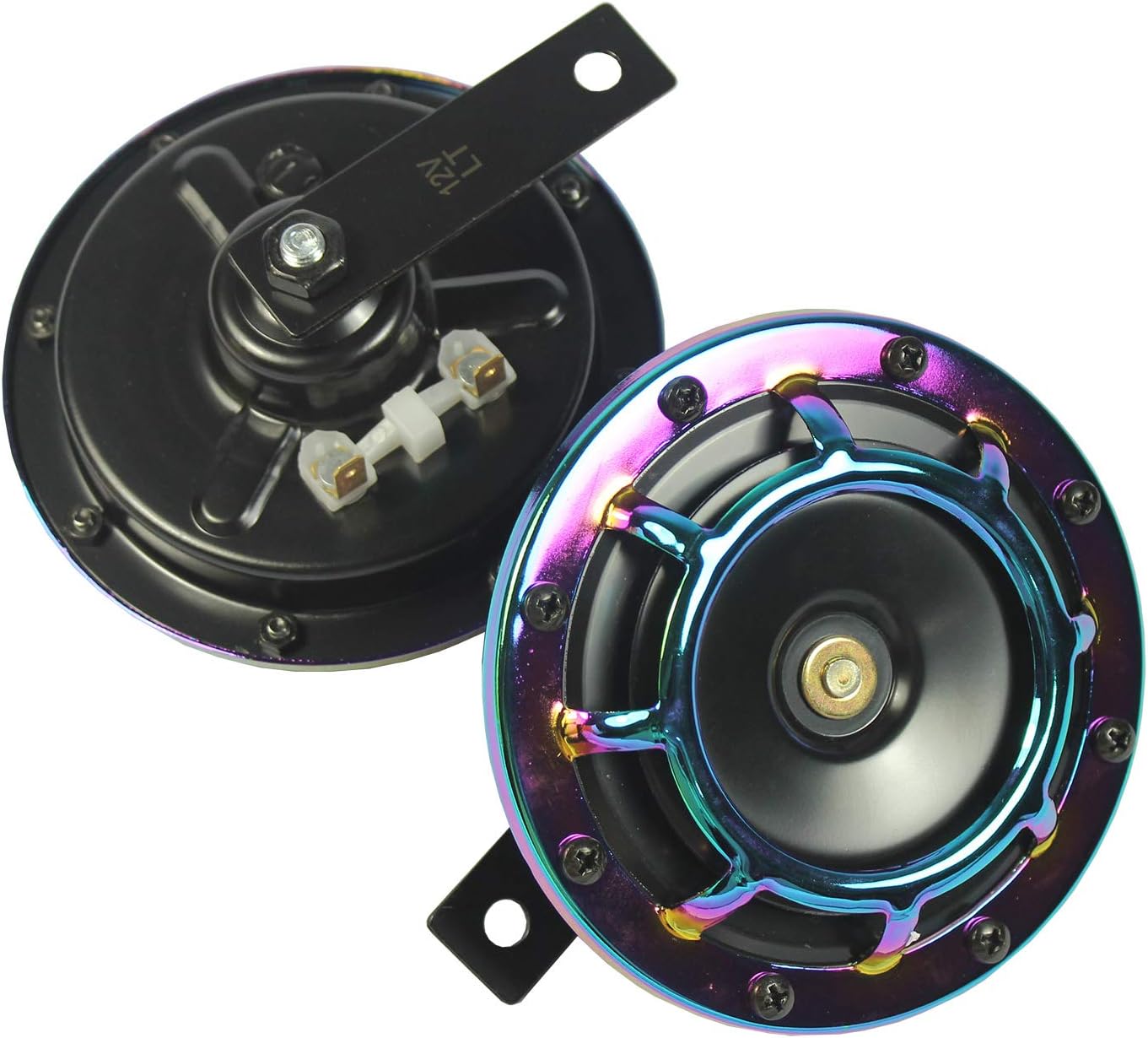 CARMOCAR Eletric Car Horn Kit 12V 135db Super Loud High Tone and Low Tone Metal Twin Horn Kit with Bracket for Cars Trucks SUVs RVs Vans Motorcycles Off Road Boats (neo Chrome)