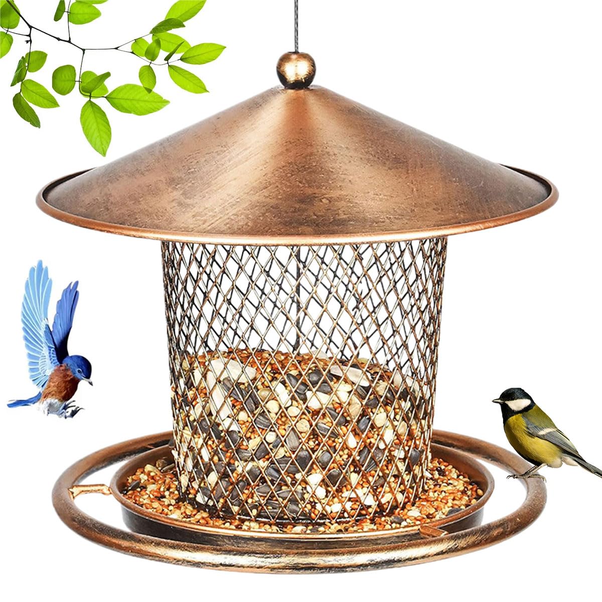Mangeoire Oiseaux Extérieure Suspendue En Métal Grande Capacité - Imperméable Et Robuste Pour Jardin Et Balcon