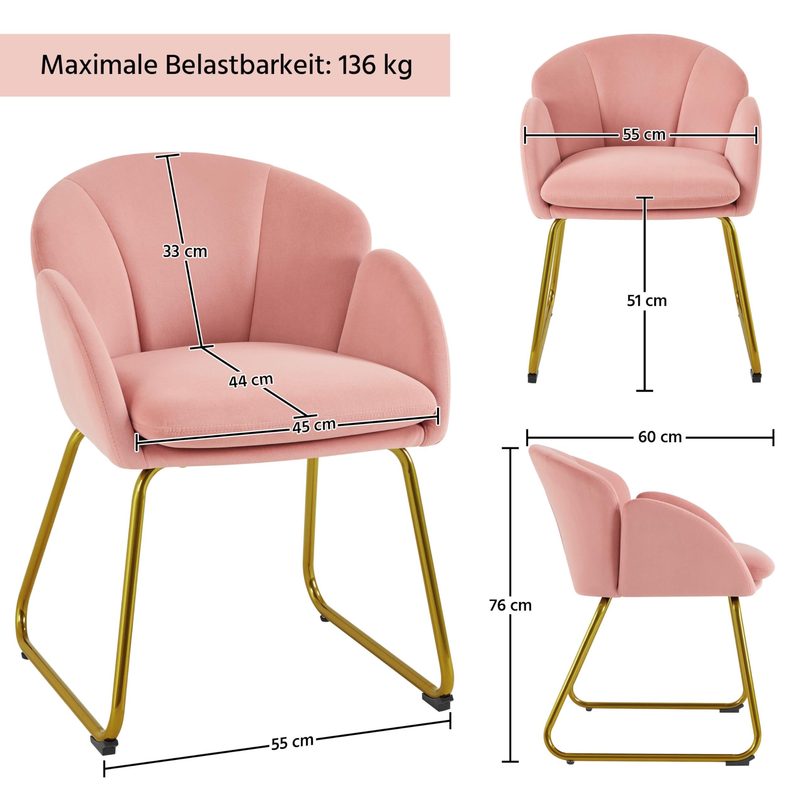 Yaheetech Esszimmerstuhl modern, Küchenstuhl in Blumenform, Sessel Polsterstuhl mit Metallbeinen Gold, für Wohnzimmer/Esszimmer Rosa